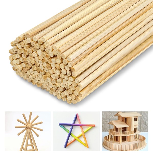 Catephe 1/8 x 12 Inch Wooden Dowel Rods, 150Pcs Unfinished