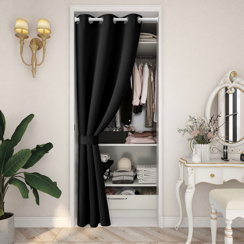 HOMEIDEAS Black Doorway Curtains Privacy, Grommet Closet Curtain for Bedroom,