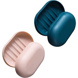 2pcs Plastic soap Dish, soap Dish with lid, Bathroom soap Holder. Suitable for Bathroom, Shower, Outdoor Hiking Camping(Dark Blue+Pink).