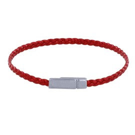 LES POULETTES BIJOUX - Women's Bracelet Flat Mesh Shiny Leather Silver Metal Magnetic Clasp, Metal