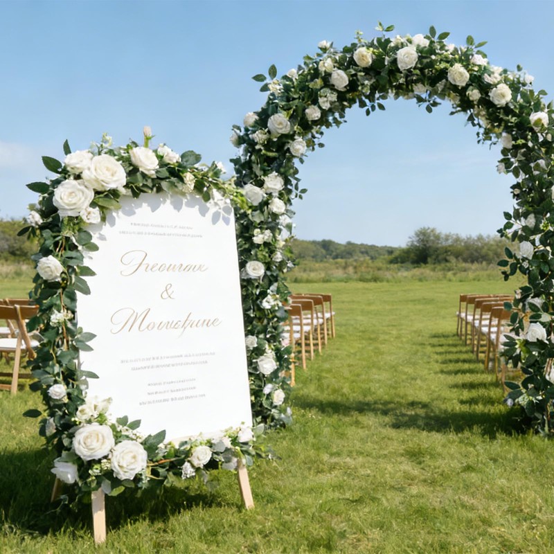 2 Pack 11.2 Ft Artificial Flower Garland with White Roses,