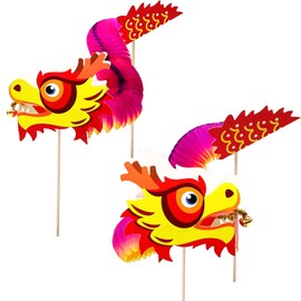 HXXF 2 Pack Chinese New Year Paper Dragon Decorations, Chinese Paper Handheld Dancing Dragon Toy, DIY 3D Chinese Paper Dragon Garland for Spring Festival Party Supplies