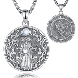 EUDORA Harmony Ball 925 Sterling Silver Triple Moon Goddess Necklace for Women, Wiccan Hecate Goddess Pendant Protection Amulet Pagan Witchcraft Witch Jewelry Gift, 22"