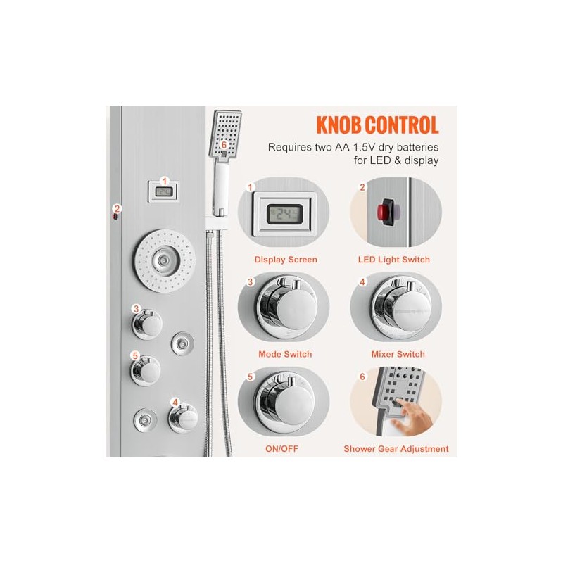VEVOR Shower Panel Tower System, 6 Shower Modes, LED &