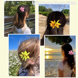 3Pcs Hawaiian Flower Large Hair Clips for Thick Hair Summer Flowers Flat Hair Clips Yellow Green Pink Floral Hair Accessories Snap Hair Clip Beach Vacation Hair Barrettes for Women Girls Hair Styling