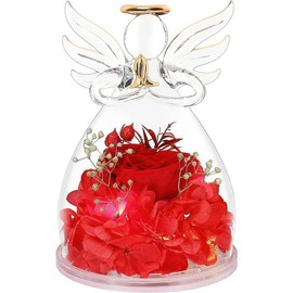 Preserved Flower Rose Gifts in Glass Angel Figurines,Birthday Gifts for Women, for Mom,Angel Rose Gifts for Her,Mom Gifts from Daughter,Red Real Rose Gifts for Grandma Wife - Color: Light Up Red