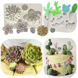 LaVenty 2 moldes de silicona de cactus para fondant, hojas suculentas, moldes de caramelo, moldes de cactus para magdalenas, pasteles, resina de polímero