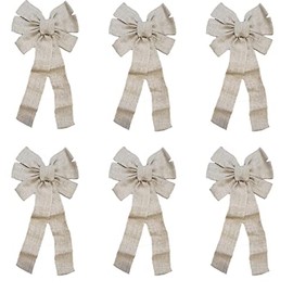 Black Duck Brand Set of 6 Tan Burlap Bows - Rustic Themed - Measures 9" W x 20" L - Burlap Ribbon Bows - Holiday Decorations