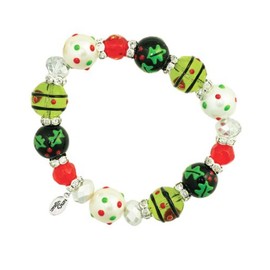 Kate & Macy Clementine Design Jolly Holly Bracelet Painted Glass Beads Rhinestones