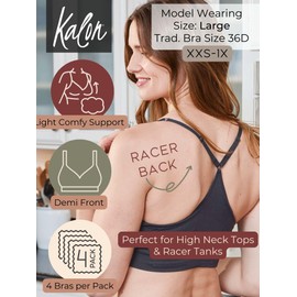Kalon Women’s 4 Pack Racerback Sports Bralette Seamless Wireless Comfort Bra, F. Fest, X-Large