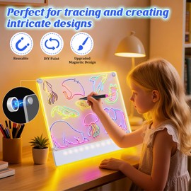 Rechargeable LED Drawing Board for Kids with Tracing Pages, Lumi Board Magnetic Light Up Acrylic Dry Erase Board, LED Note Board with 4 Magnets and Built-in Stand Christmas Gift Toy for Kids/Girls