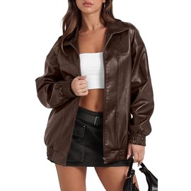 SAMPEEL Brown Leather Jacket Women Faux Baggy Motorcycle Trendy Coats 2025 Fall Fashion Outfits Winter Clothes M