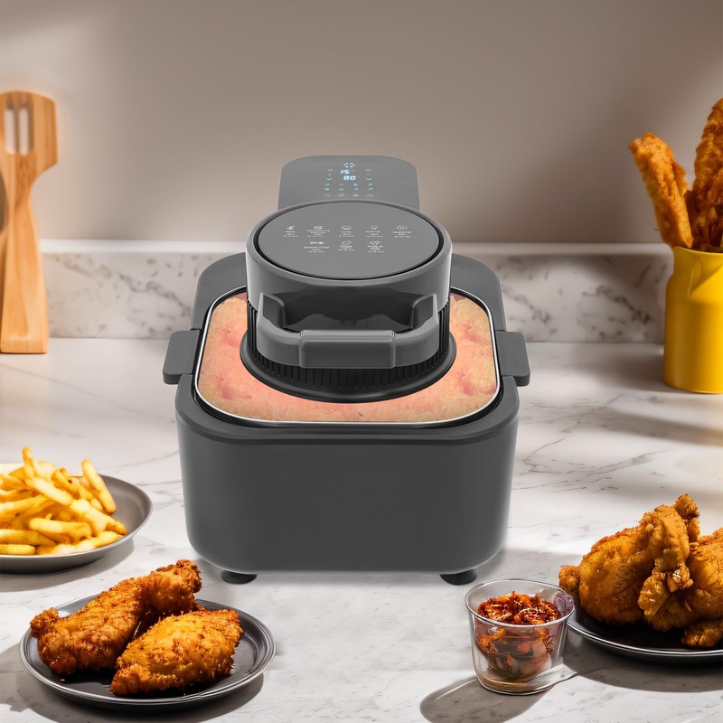 Airy Fryer,2.38 Gal 1350w Glass Air Fryer,6-In-1 Non-Drawer,Digital Display,Auto Shutoff,0-60