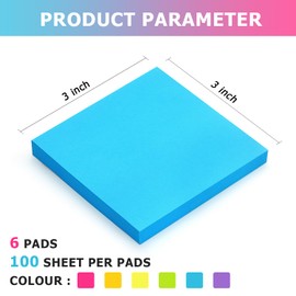 Sticky Notes 3x3 Pop Up Self-Stick Notes Pads with 6 Bright Colors, Easy to Post for Office, School, Home, 6 Pads/Pack, 100 Sheets/Pad(Pop Up)