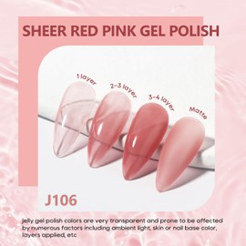 Conaumy Red Pink Jelly Gel Polish 1 Pcs 13ml Sheer Nude Gel Nail Polish Translucent Natural Nail Polish Gel Soak Off UV Nail Polish French Tip Gel Nail Manicure Salon DIY at Home-J103