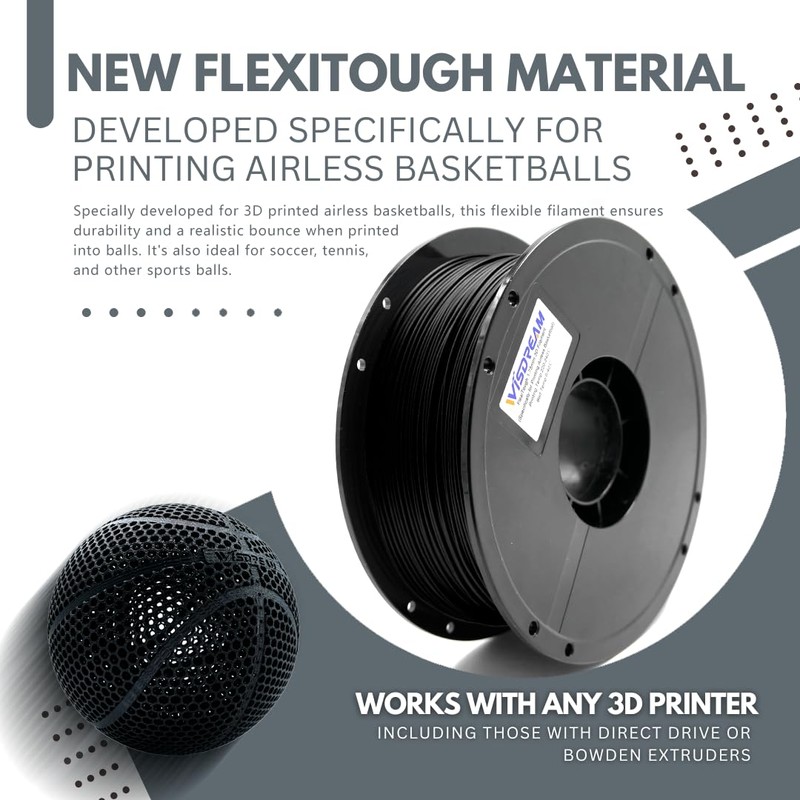 WISDREAM FlexiTough Flexible Filament Developed Specifically for Printing Airless Basketballs,1.75mm,1KG