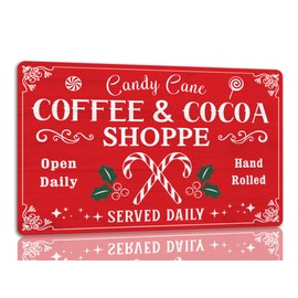 Coffee And Cocoa Shoppe Tin Sign Funny Christmas Metal Signs Retro Santa Sign Christmas Wall Art Decor For Home Cafe Shop 8x12 Inch