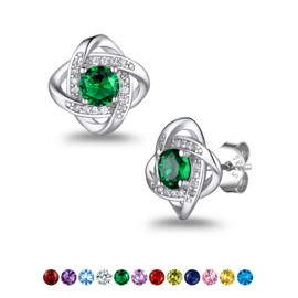 Suplight 925 Sterling Silver May Birthstone Earrings Emerald CZ Gemstone Earring Womens Cute Love Knot Stud Earings Valentines Jewellery for Women Teen Girls