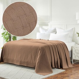 Superior 100% Cotton Basketweave Blanket, Perfect for Bedroom, Living Room, Couch, Picnics, Travel, Beach, or Camping, Comfy Blanket, Bedroom Decor, Essentials, Cover for Bed, Twin, Taupe
