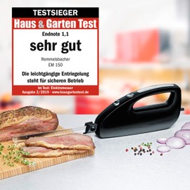 ROMMELSBACHER Elektromesser EM 150 - kraftvoller Motor, Einschalttaste, nutzbare Klingenlänge 15 cm, Edelstahl-Messerklingenpaare mit feiner und grober Zahnung, 120 W, schwarz