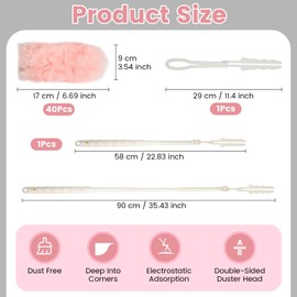 Fluffy Dusters Refills for Cleaning - 40 Duster Refill Pack Set, Electrostatic Fluffy Dusters Refills with Handle/Telescopic Rod, Heavy Duty Microfibers Dusting Kit for Cleaning Pet Hair Dust Dirt