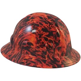 Hydrographic Full Brim Hard Hats with 6 Point Suspension - Dante's Inferno Flames and Skulls