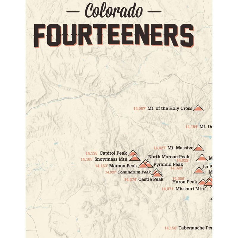 58 Colorado 14ers Checklist Map 11x14 Print (Tan)