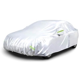 Primero Basics Waterproof Car Cover for Sedans (151-160 inches) - All Weather Protection, UV, Dust, Wind, Snow, Ice, Hail Protection, Adjustable Straps, Reflective Stripes, Outdoor Car Tarp