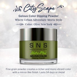 SNS Nail Dip Powder, Gelous Color Dipping Powder - Olive New York (Green/Moss, Cream) - Long-Lasting Dip Nail Color Lasts 14 Days - Low-Odor & No UV Lamp Required - 1 OZ