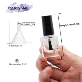 Agidea 6PCS Empty Nail Polish Bottles with Funnel, Empty Fingernail Polish Bottles Glass Rectangle with Brush & Mixing Balls Black (5ML)