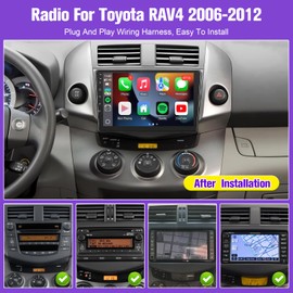 Car Radio for Toyota RAV4 2006 2007 2008 2009 2010 2011 2012 with Wireless Carplay Android Auto, 9 inch Screen for Toyota RAV4 GPS SWC Backup Camera (Model A: NOT Fit for J.B.L&Large Screen)