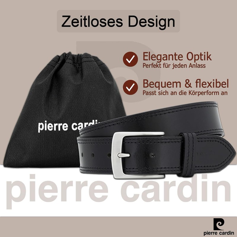 Pierre Cardin Men's Leather Belt, Jeans Belt, 40 mm Wide,