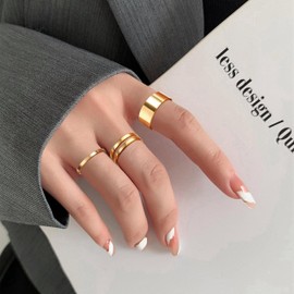 YADOCA 17Pcs Knuckle Rings for Women Gold Stainless Steel Plain Band Twist Open Rings Set Simple Stacking Midi Thumb Finger Rings