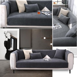 CJJZFO Sofa Cover Soft Chenille Sofa Cover: Dog Cat Sofa Protector Non-Slip Vintage Couch Cover for U Shape L Shape Sectional Sofa for 1 2 3 4 Seater Sofa (Dark Grey, 70 x 180 cm)