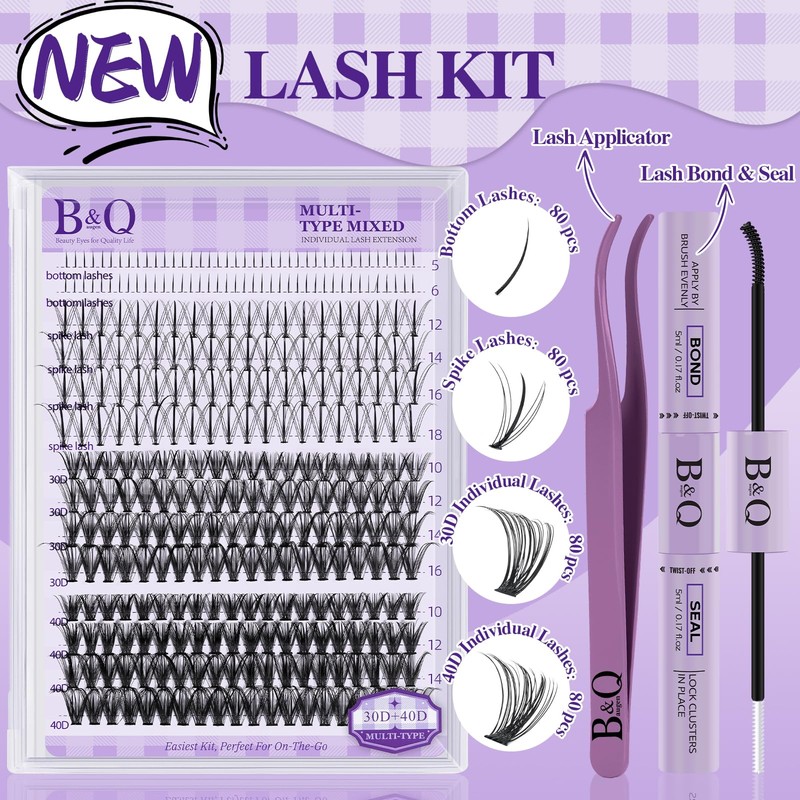 B&Q Wimpern Extensions Set 30D+40D DIY Lash Extension Set Mit