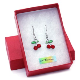 Green Leaf Red Fruit Cherry Dangle Earrings Red Green Rhinestones Fashion Jewelry