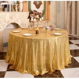 SquarePie Sequin Tablecloth Round Gold 90 Inch Sparkly for Wedding Birthday Party Christmas