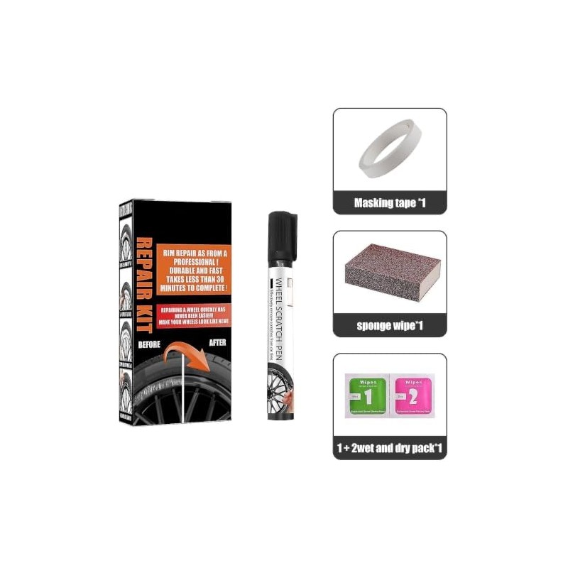 Kit Reparación de Rines con Pintura Negra Antióxido 50ml para