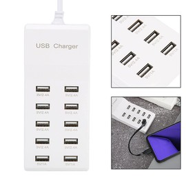 USB Charger, 5V 10A 50W 10 Ports USB Hub Charging Station USB Fast Charger Block for Phone Tablet MP3 MP4 DV (EU Plug)