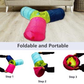 Deofun Cat Tunnel Tube Toys，Tunnels for Indoor Cats, 3 Way Colorful Collapsible Interactive Toy with Balls for Rabbits, Kittens, Ferrets, Puppy