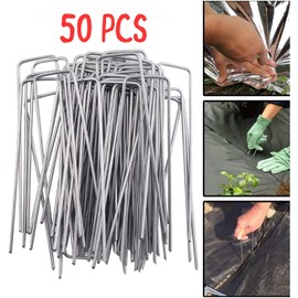 ADEPTNA Heavy Duty Galvanised Steel U Shaped Garden Securing Pegs - Weed Mat Pins - Ideal for Securing Weed Fabric Landscape Fabric Netting Ground Sheets Fleece and Garden Meshes (50 PACK)