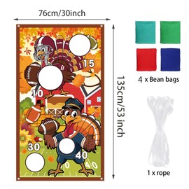 Fall Football Games Turkey Bean Bag Toss Game with 4 Bean Bags Thanksgiving Football Turkey Decoration for Family Thanksgiving Gift and Autumn Turkey Photo Background