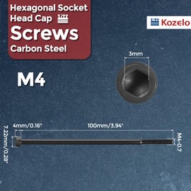 Kozelo 10pcs Socket Head Cap Screws - [M4-0.7 x 100mm] Alloy Steel Black Oxide Grade 12.9 Internal Hex Screw for 3D Printer Furniture Industrial Use, Black