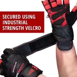 Crown Gear Weightlifting Gloves for Gym Fitness Crossfit Bodybuilding - Workout Weight Lifting Gloves for Men & Women - DOMINATOR X Leather Crossfit Training Gloves Wrist Support Wraps (L)
