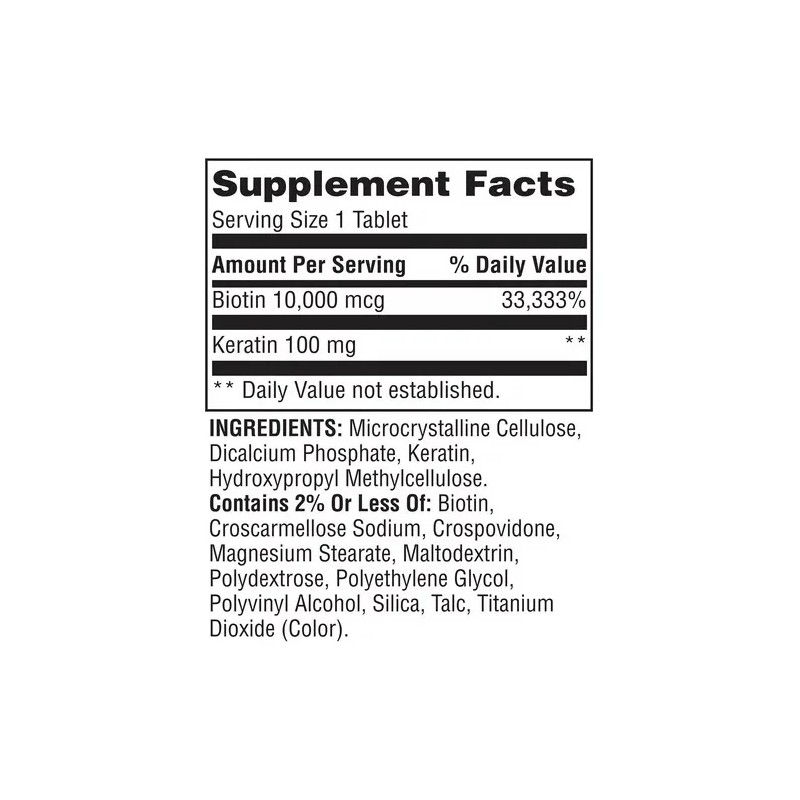 Biotina Plus Keratin Extra Strength 10,000 Mcg 60 Tabletas Sin