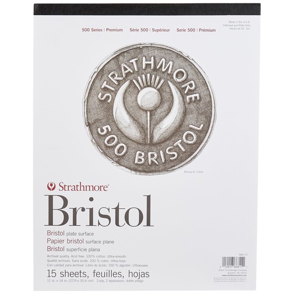 Strathmore (580-72 500 Series Bristol, 2-Ply Plate Surface, 11"x14", White, 15 Sheets