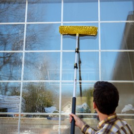 DOCAZOO DocaPole 6-24 Foot Extension Pole (30 Ft Reach) + 18 Chenille Microfiber Window Scrubber for Washing and Cleaning Large Windows and Glass Surfaces