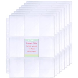 15 Pack 270 Pockets Trading Card Sleeves, 11 Hole Double-Sided 9 Pocket Page Protector, Ultra-Transparent Card Sheets for A4 2/3/4 Ring Binder, Card Sleeves for Game Cards, Football Cards