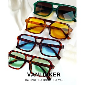 VANLINKER Retro 70s Square Aviator Sunglasses for Women Men Vintage Trendy Rectangle Sun Glasses VL9816,Yellow