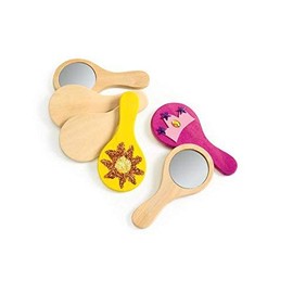 Colorations FAIREST DIY Mini Wooden Handled Mirrors, Ready to Decorate, for Kids, Safe Acrylic, No Glass, Customize, Personalize, Set of 12, Arts & Crafts, Craft Project